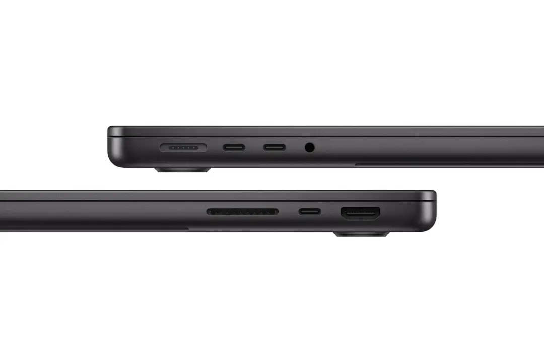 درگاه‌های ورودی و خروجی در لبه‌های بدنه لپ‌تاپ مک بوک پرو (MacBook Pro)