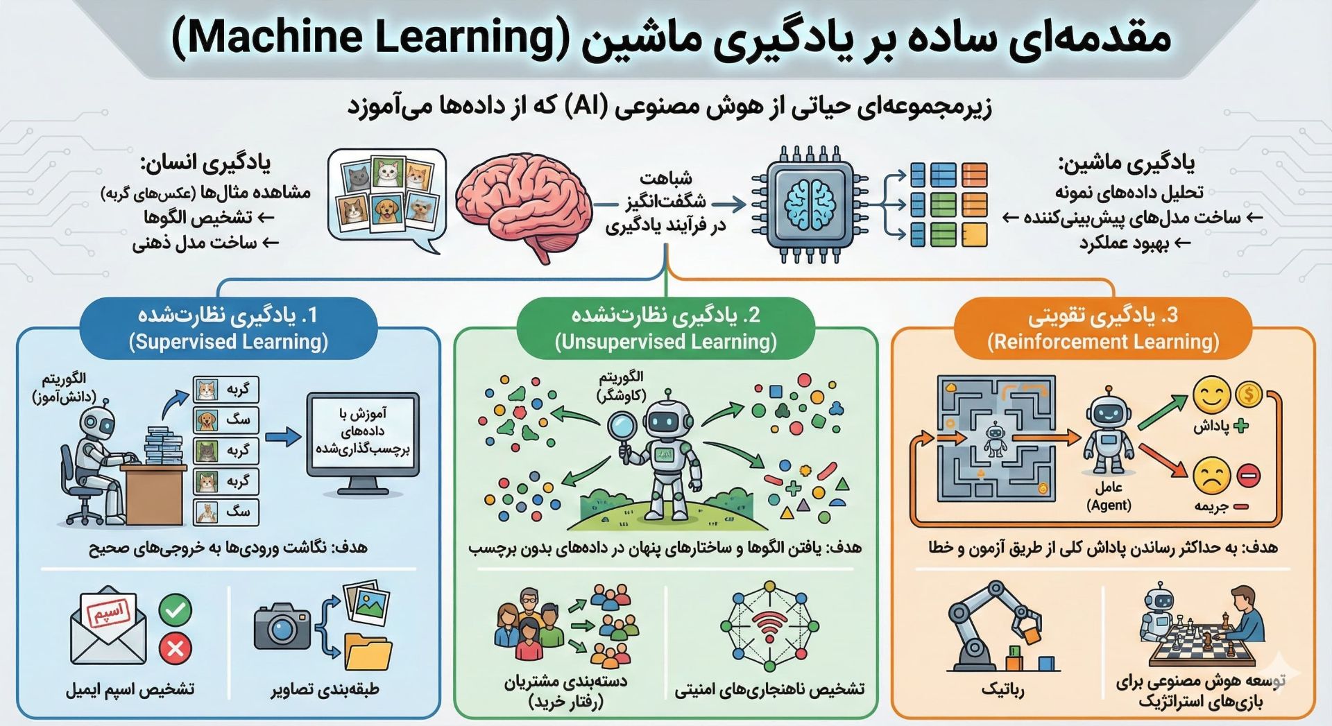 اینفوگرافیک انواع یادگیری ماشین 