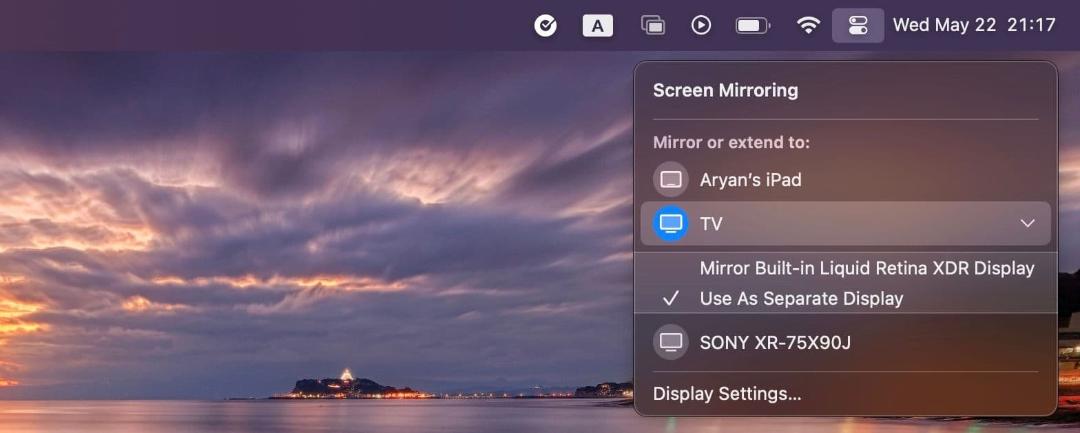 انتخب گیرنده AirPlay در Control Center مک