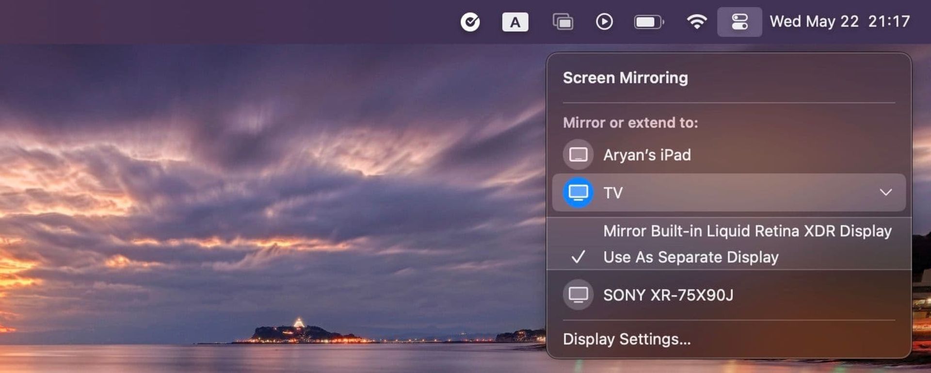انتخب گیرنده AirPlay در Control Center مک