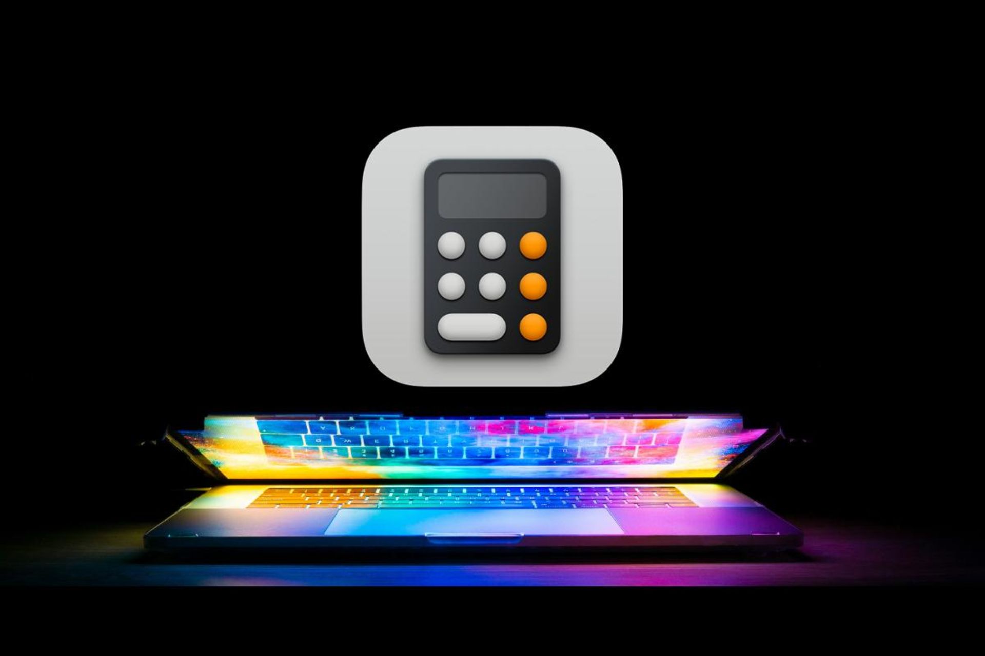 اپلیکیشن ماشین حساب با زمینه مشکی بالای مک بوک درحال باز شدن