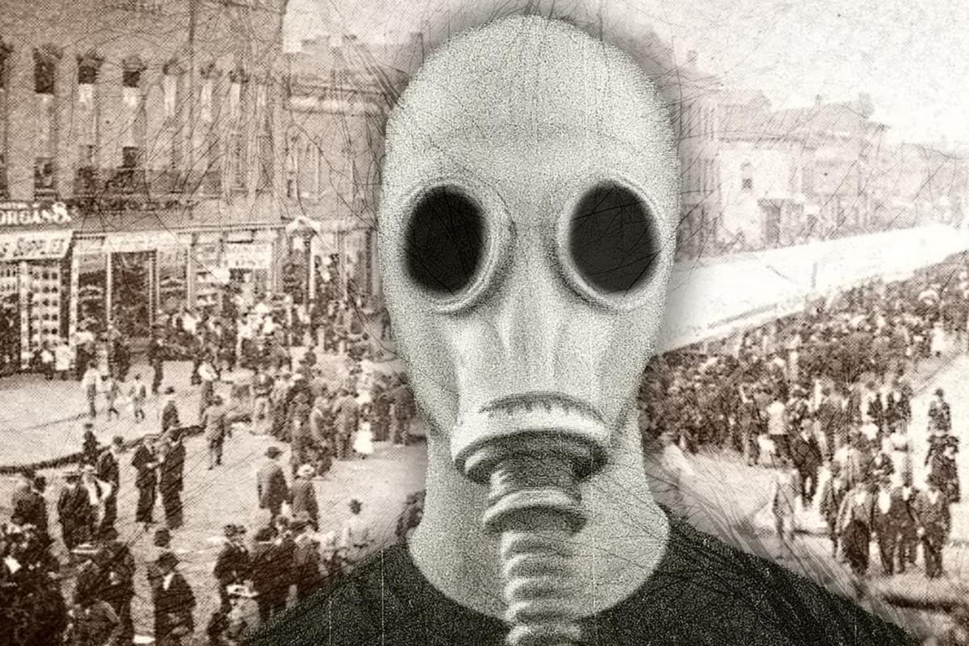 مردی با ماسک سفید گاز شیمیایی 