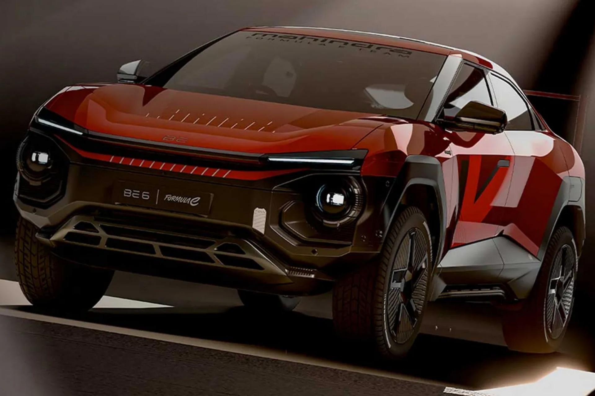 سه‌چهارم جلویی خودروی ماهیندرا BE 6 Formula E Edition