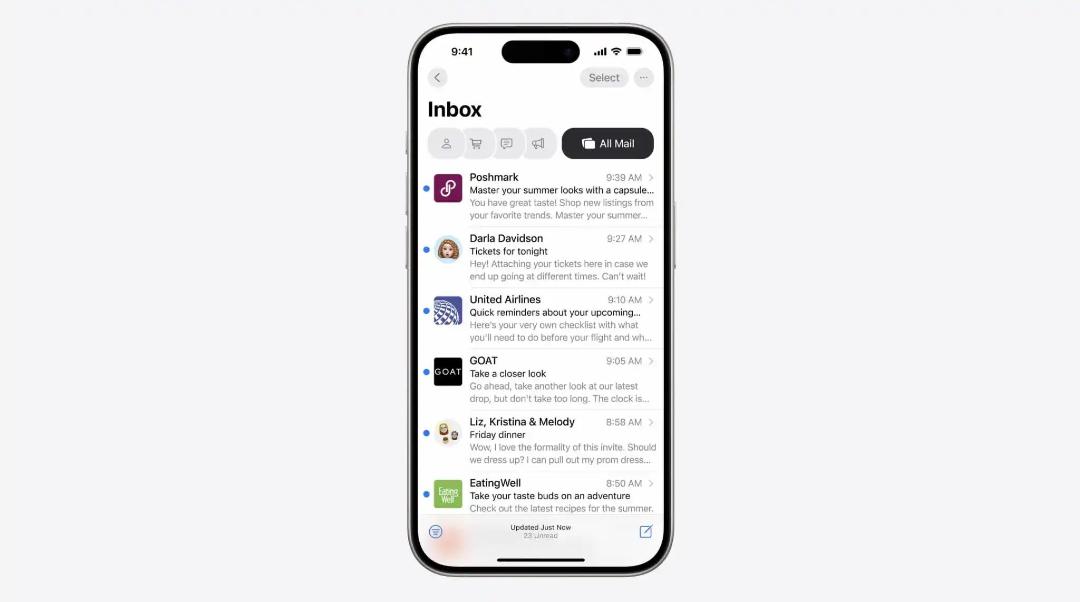 اپلیکیشن بازطراحی شده ایمیل در ios 18