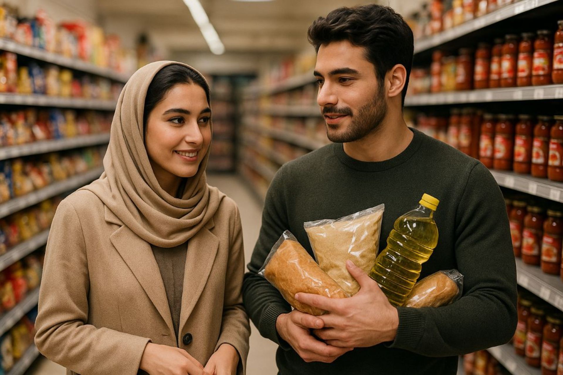 مرد و زن جوان در حال خرید کردن