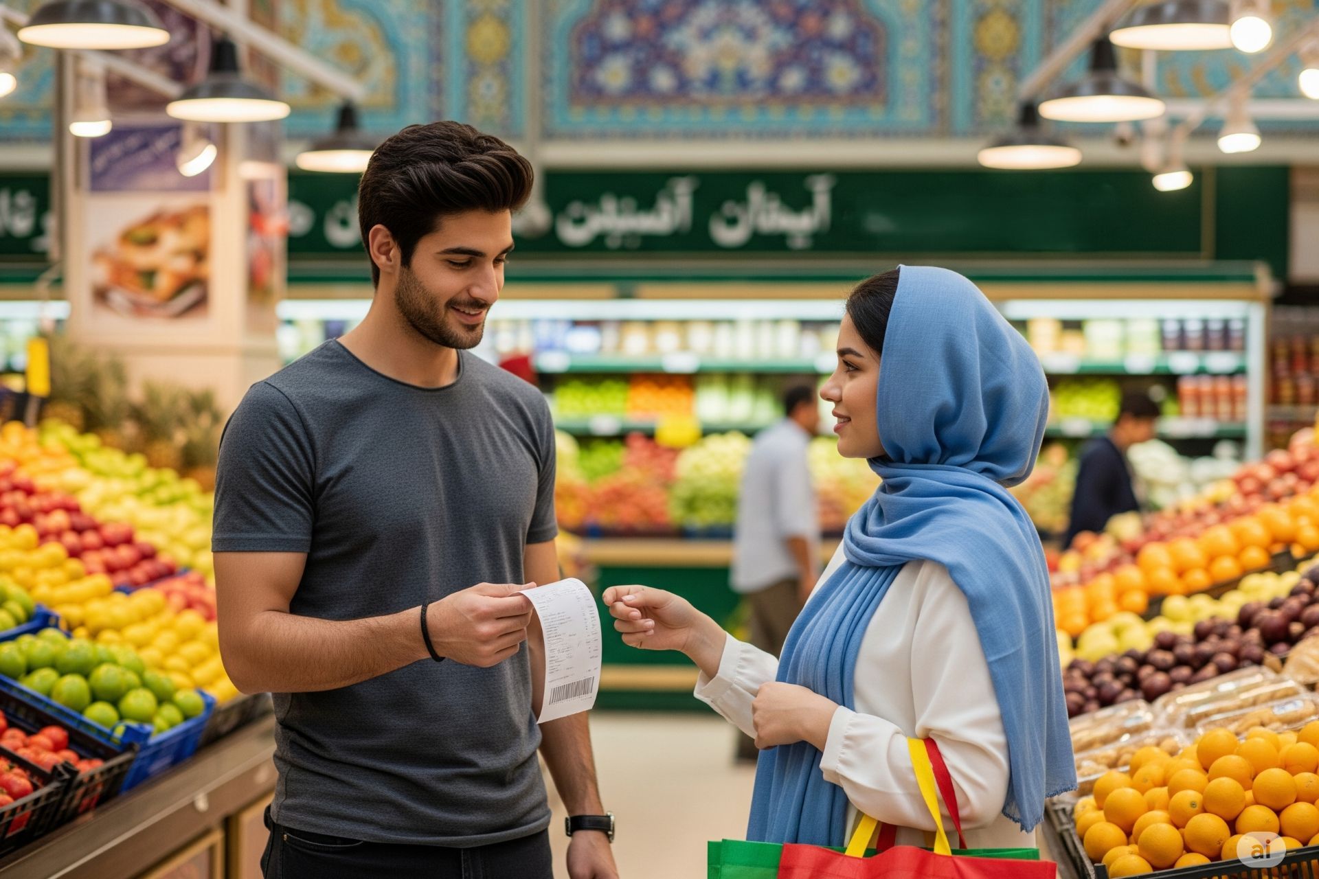 مرد و زن جوان در سوپرمارکت