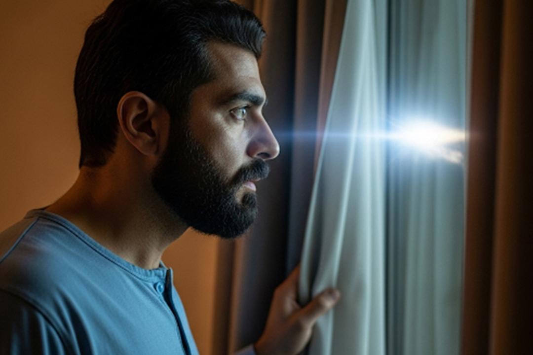 مرد کنار پنجره در حال تماشای بیرون