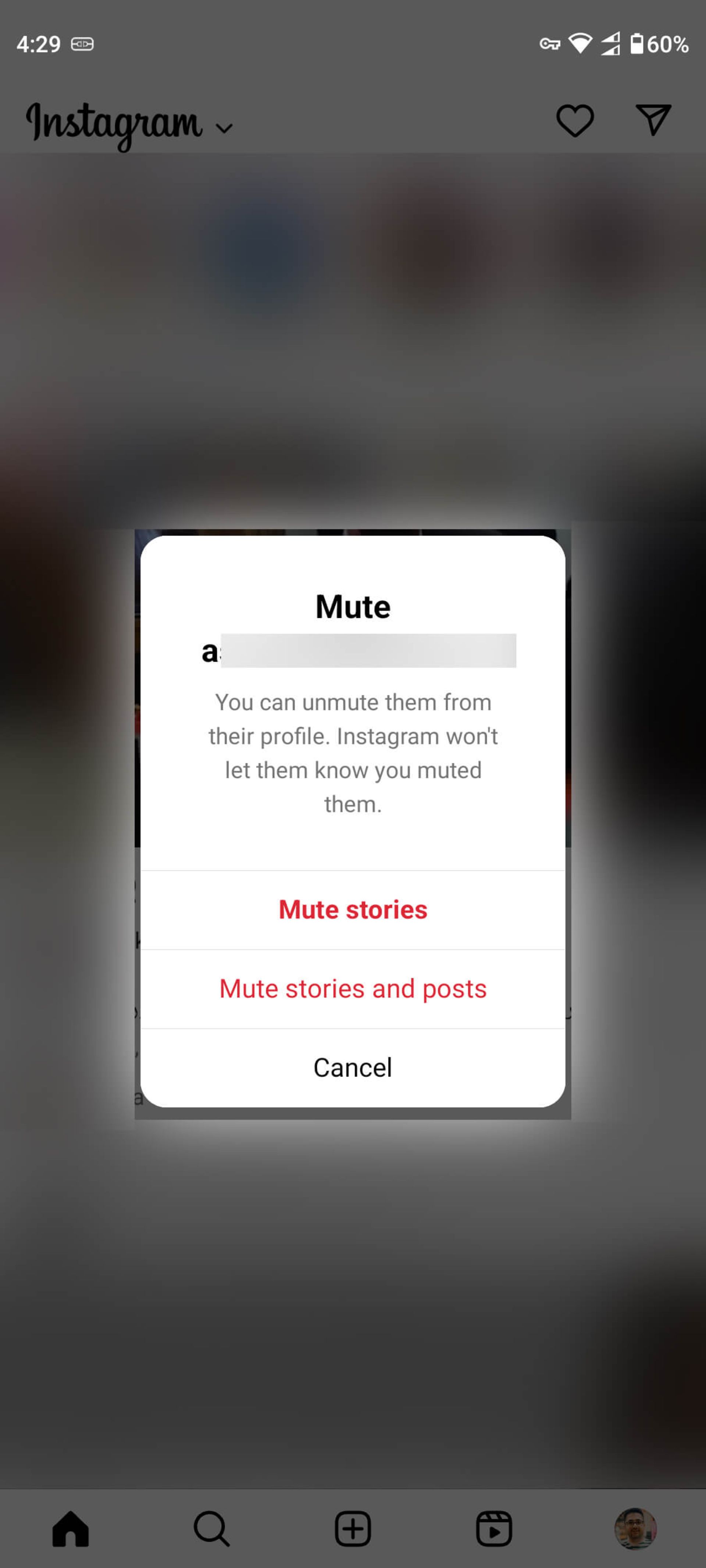 Mute Instagram profile