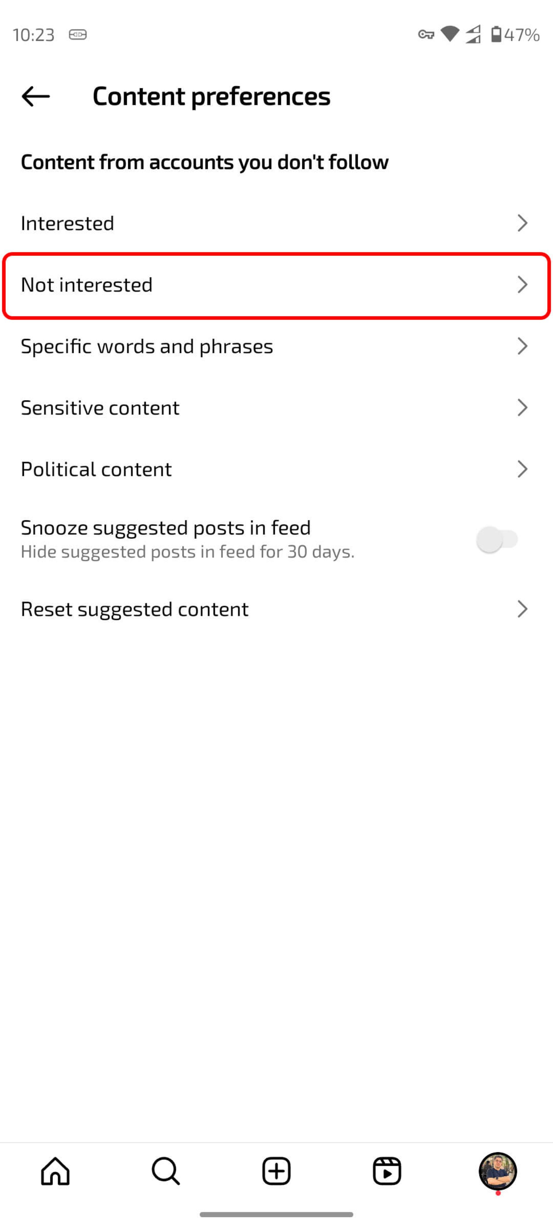 انتخاب Not interested (علاقه‌ای ندارم)