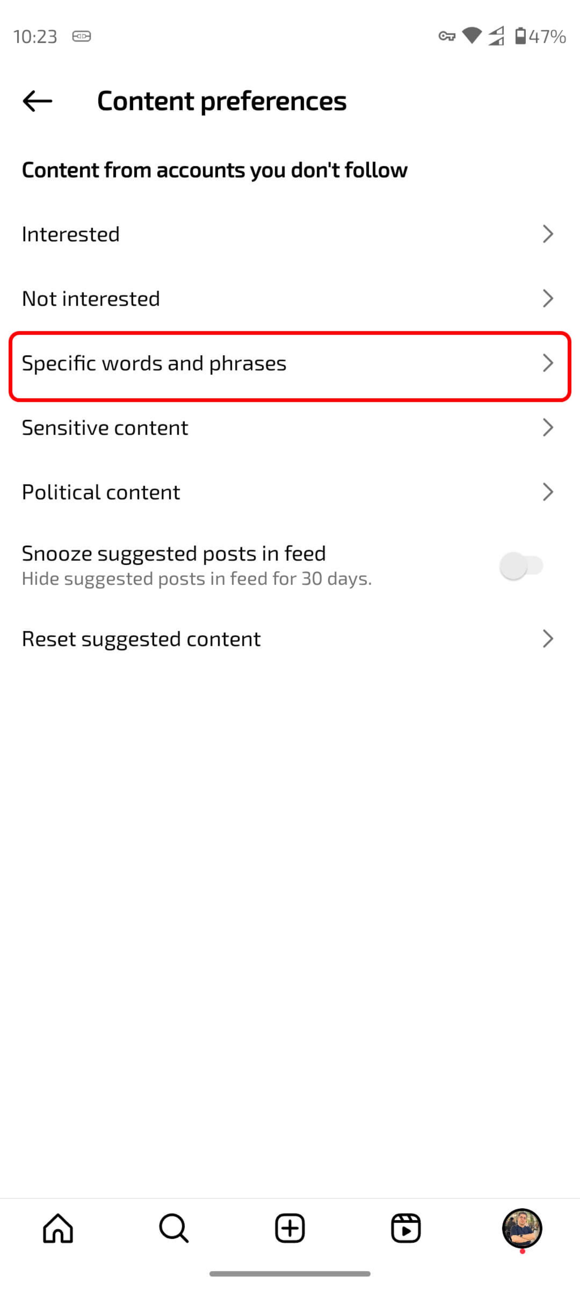 Content preferences (اولویت‌های محتوا)