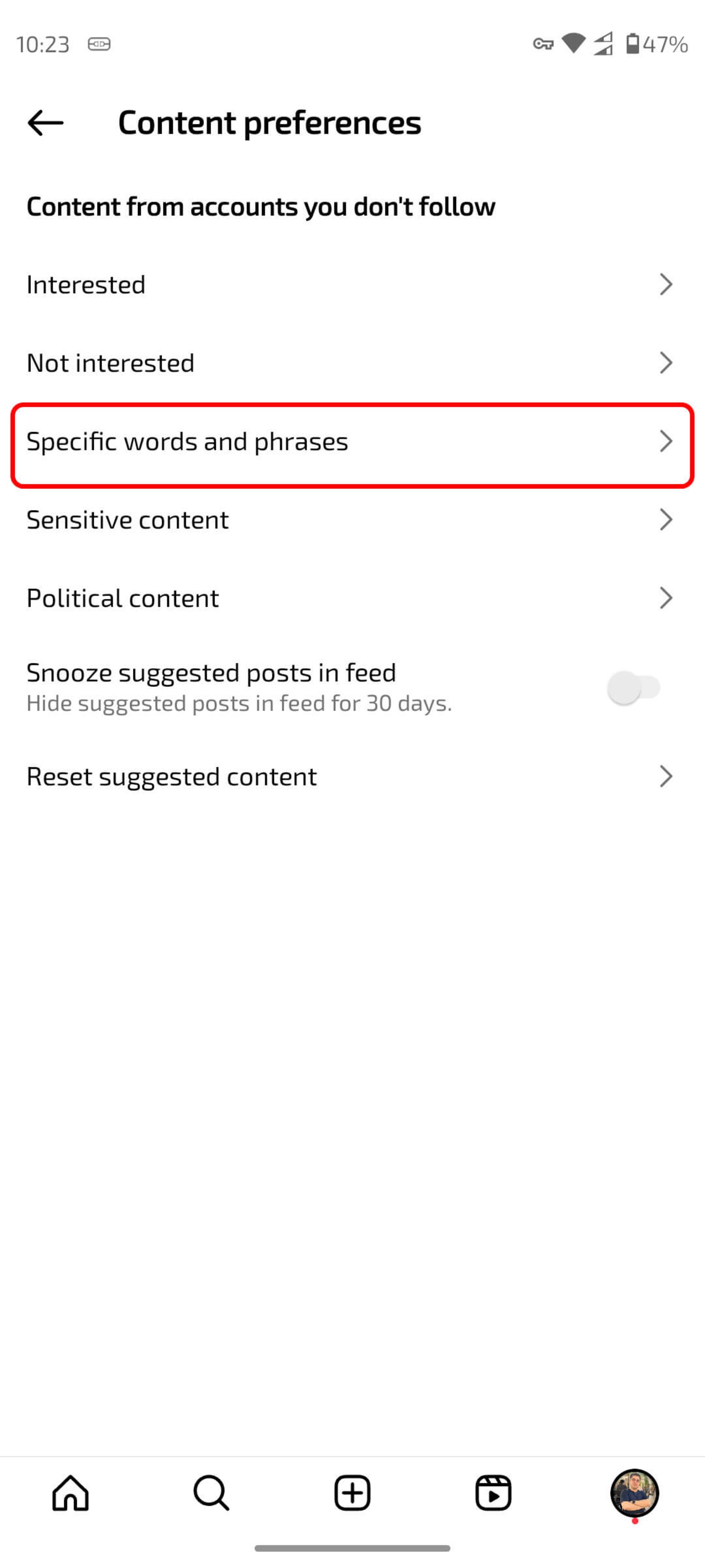 Content preferences (اولویت‌های محتوا)