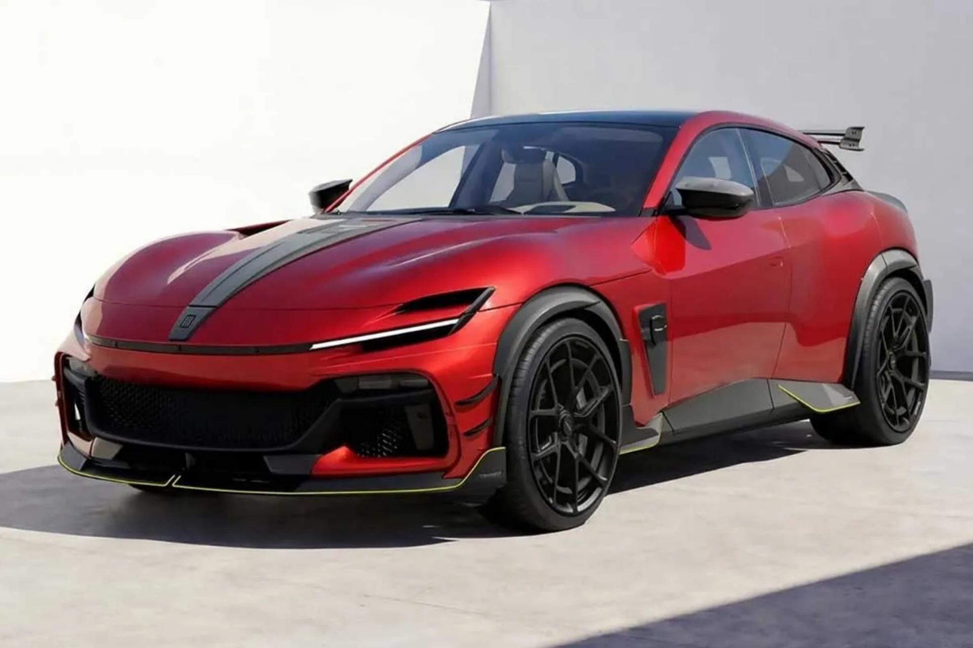 مدل سفارشی فراری پوروسانگوئه در رنگ قرمز به‌صورت پارک‌شده