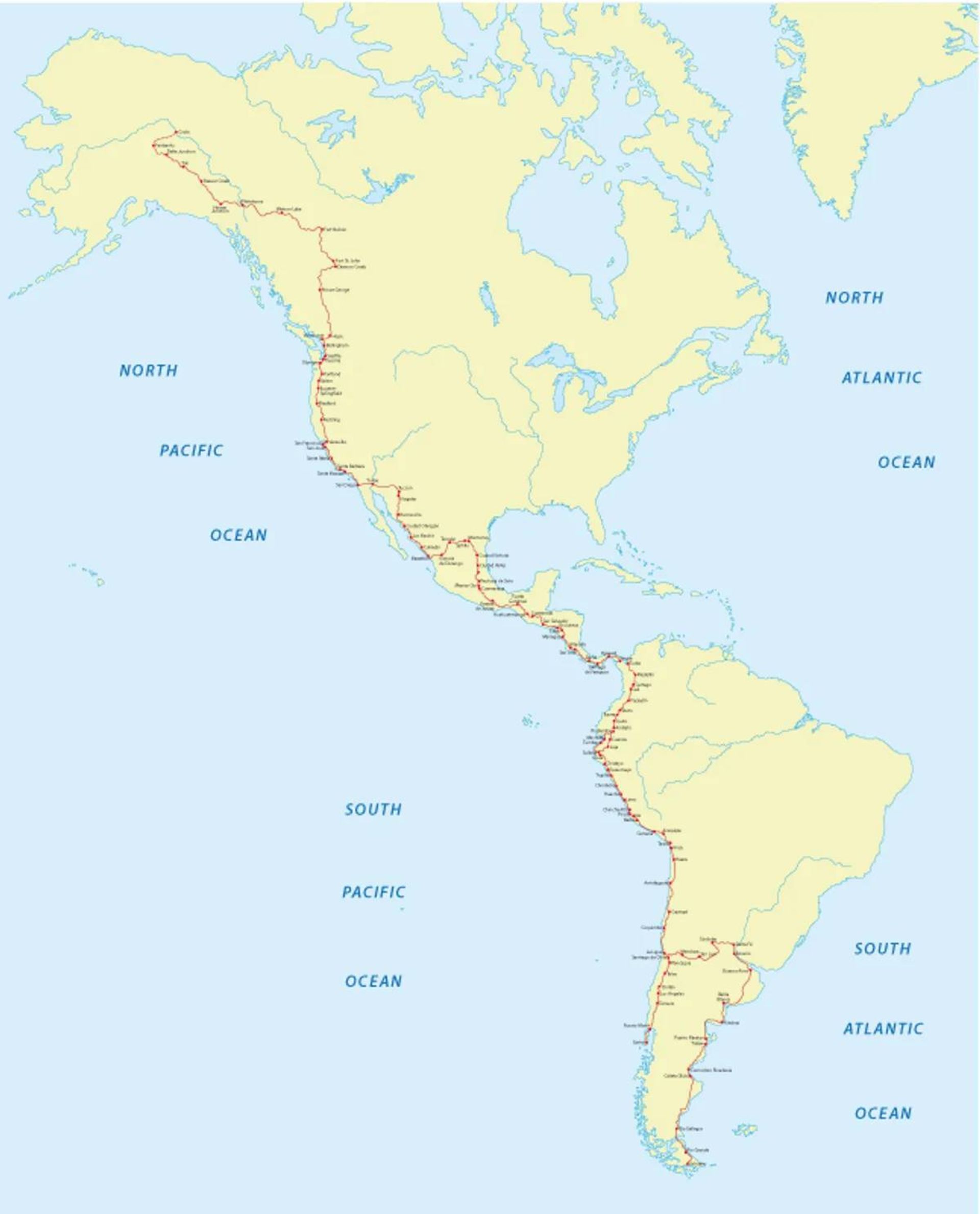 نقشه‌ مسیر بزرگراه پن آمریکن