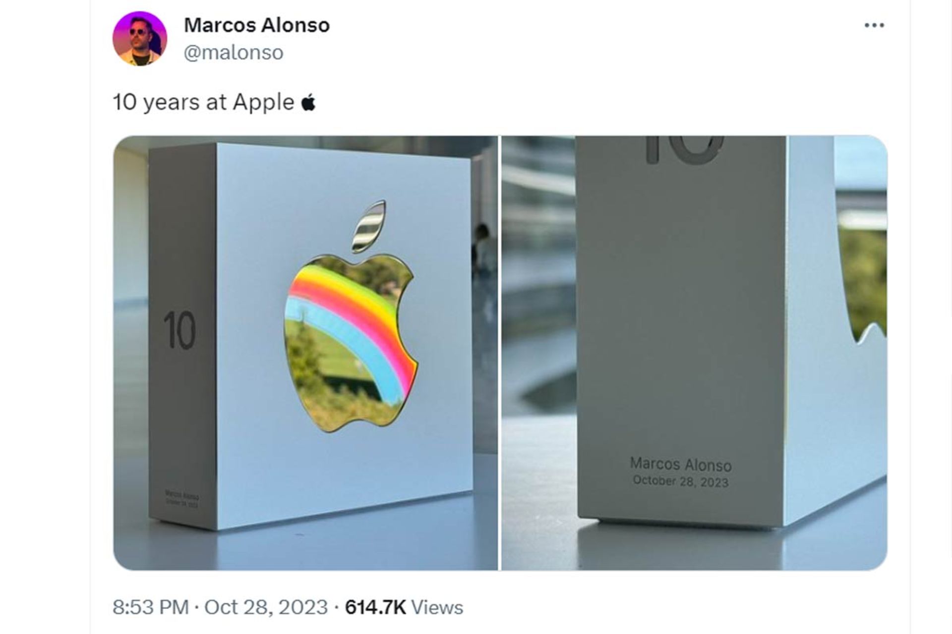 پست یکی از کارمندان اپل در پلتفرم ایکس از هدیه سالگرد ۱۰ سال کار کردن در اپل