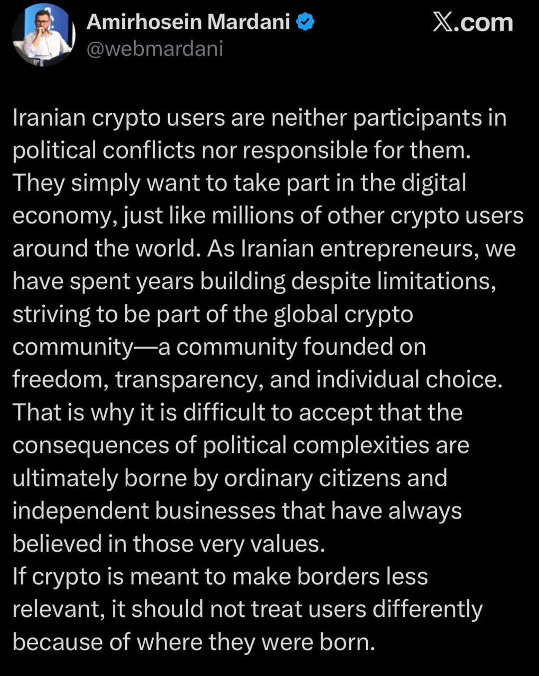 پست امیرحسین مردانی در ایکس