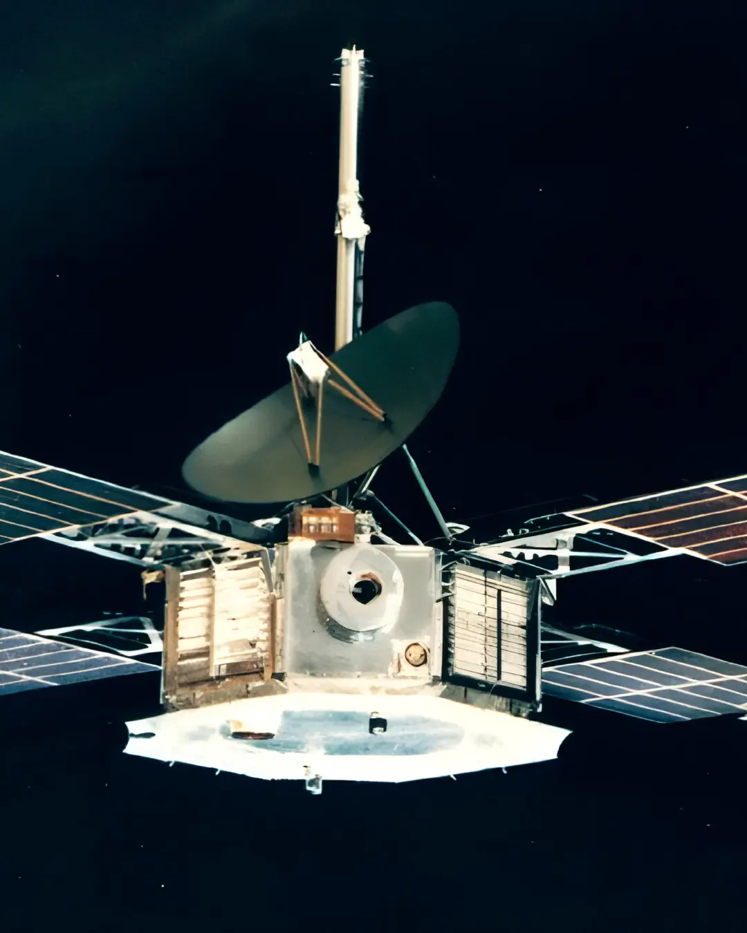 کاوشگر فضایی مارینر ۵ (Mariner 5) در فضای تاریک کنار سیاره زهره