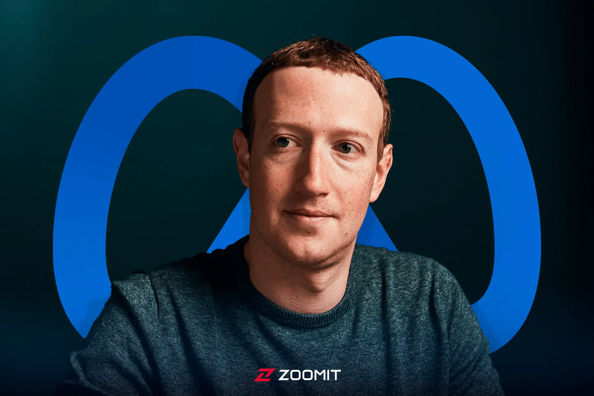 مارک زاکربرگ / Mark Zuckerberg با لوگوی متا در پشت سر 