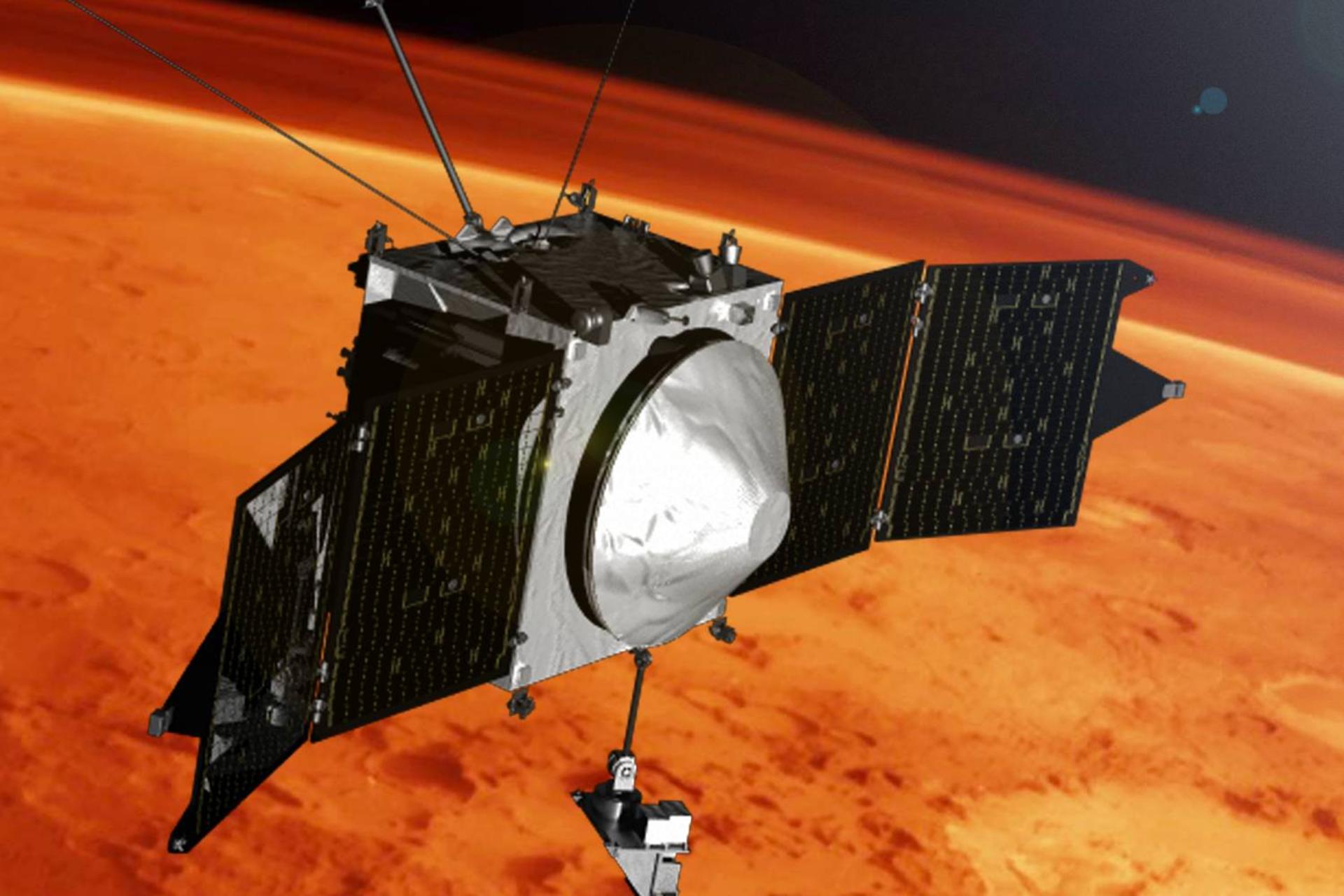 تصویرسازی از فضاپیمای MAVEN در مدار مریخ