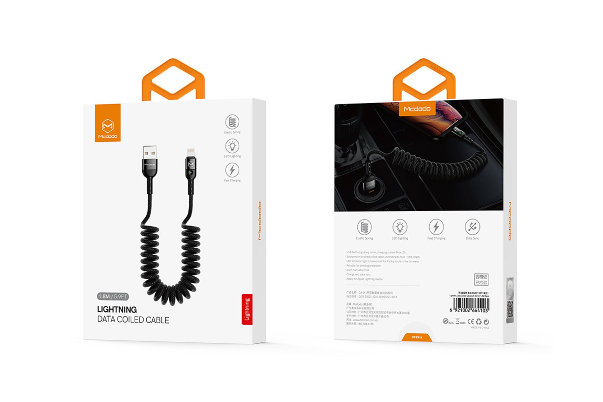 جعبه کابل شارژ USB مک دودو Type-A به Lightning مدل CA-6410 با طول 1.2 متر