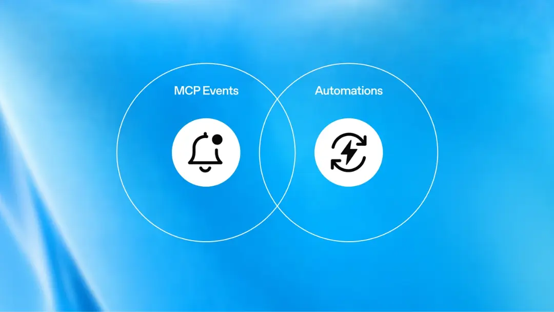 نمودار تداخل دو دایره شامل آیکون زنگوله برای MCP Events و آیکون چرخش برای Automations