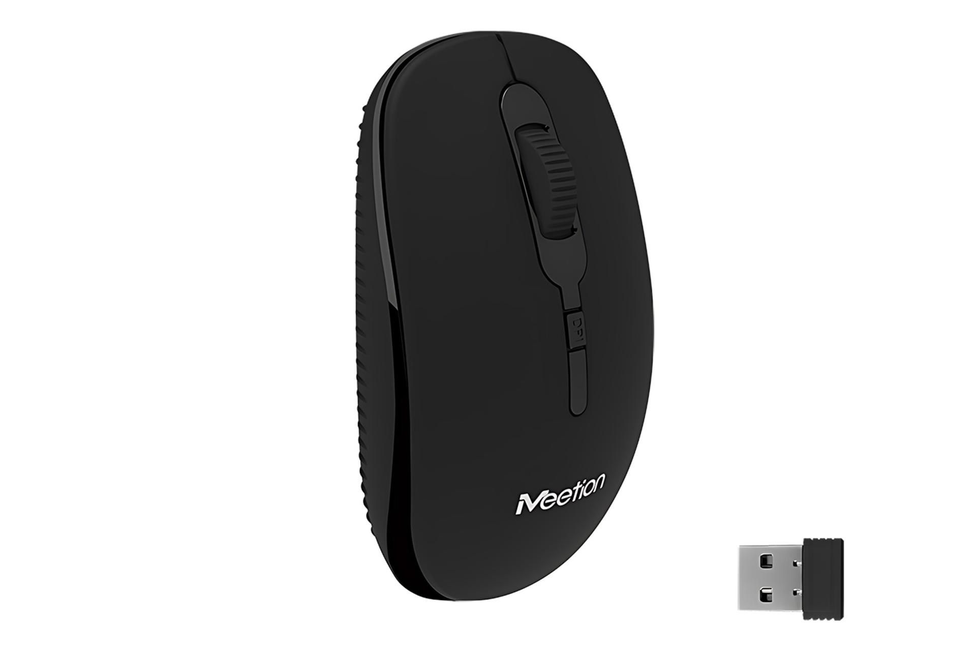 نمای کناری ماوس میشن Meetion MT-R547 به همراه دانگل بی‌سیم