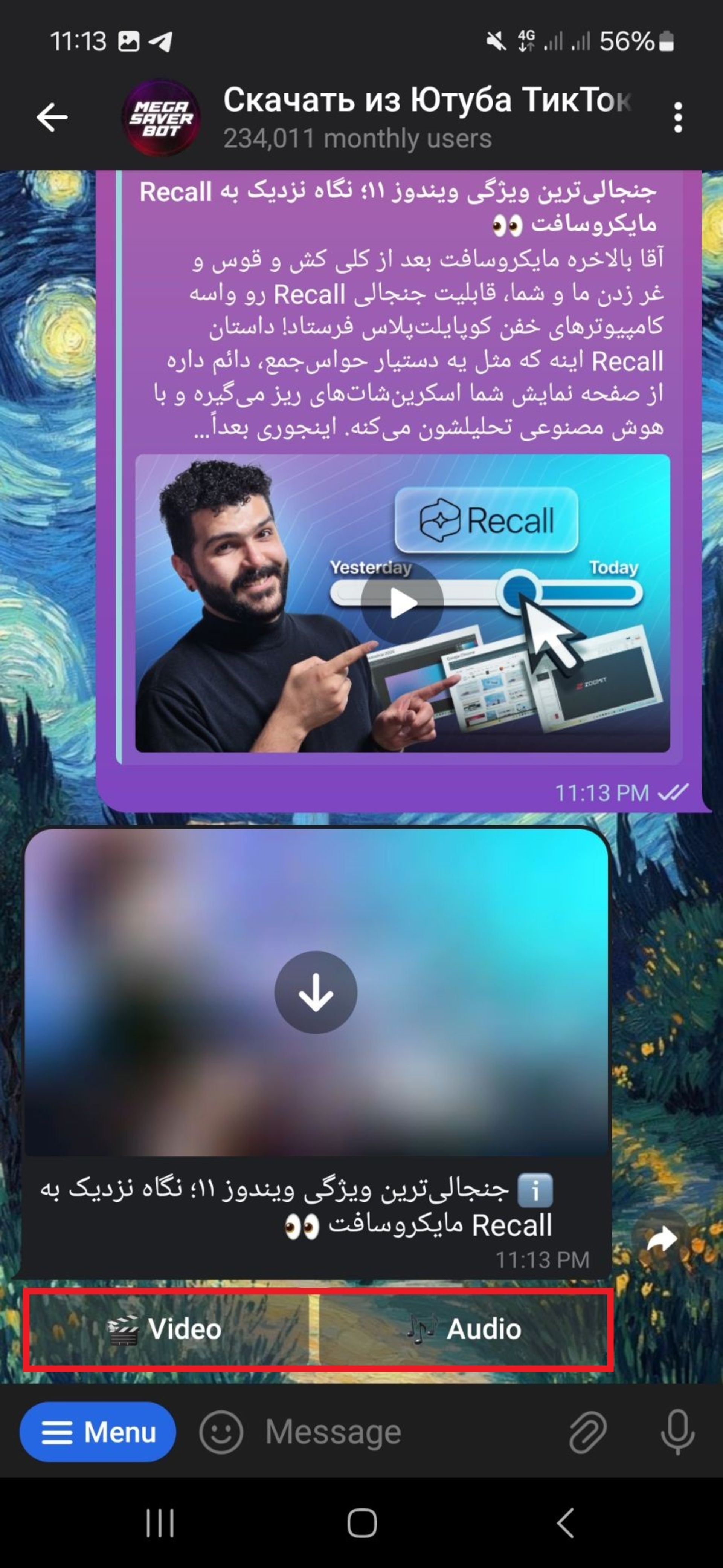 انتخاب صدا و ویدئو در MegaSavorBot