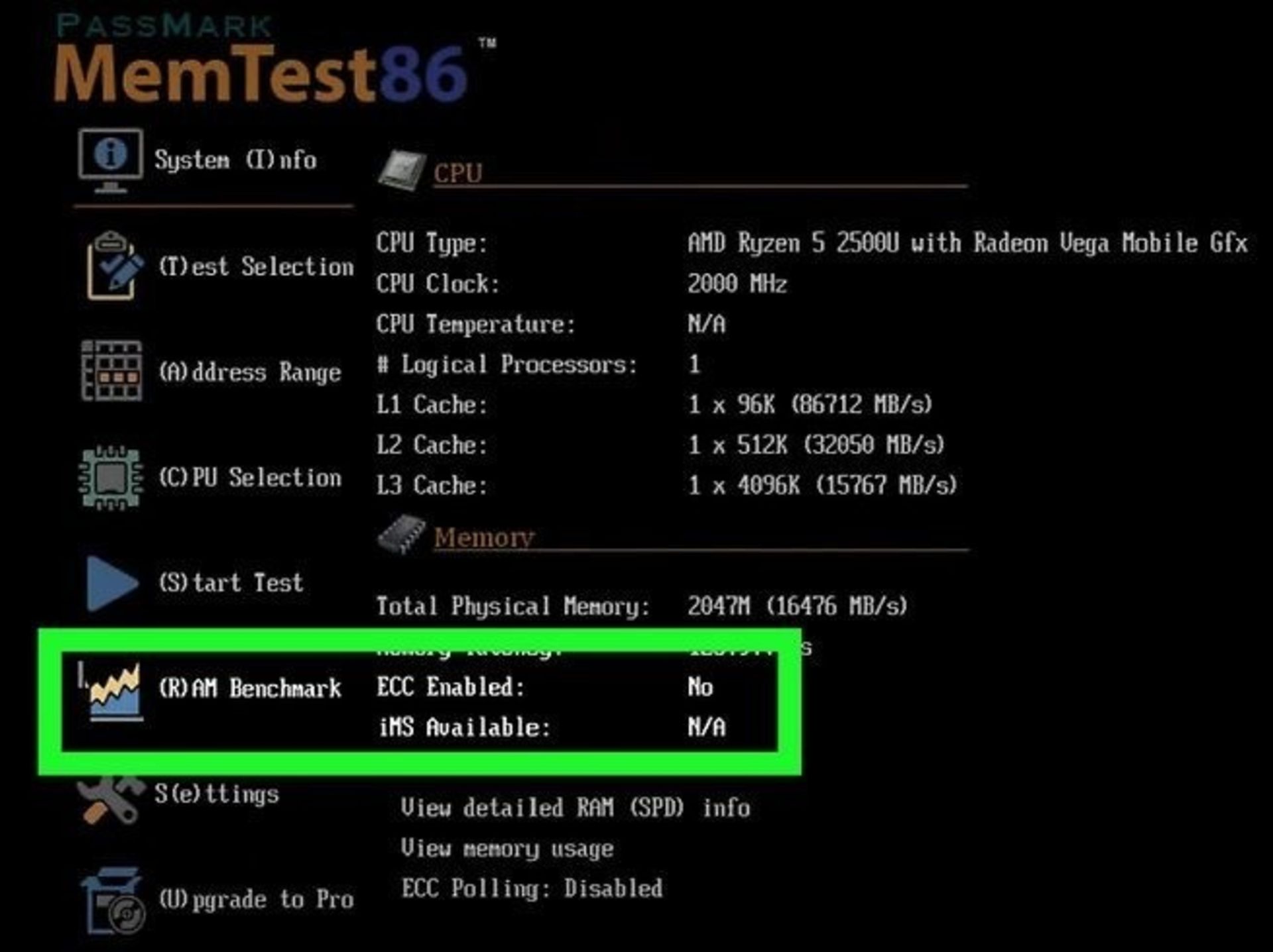 صفحه نرم افزار memtest86