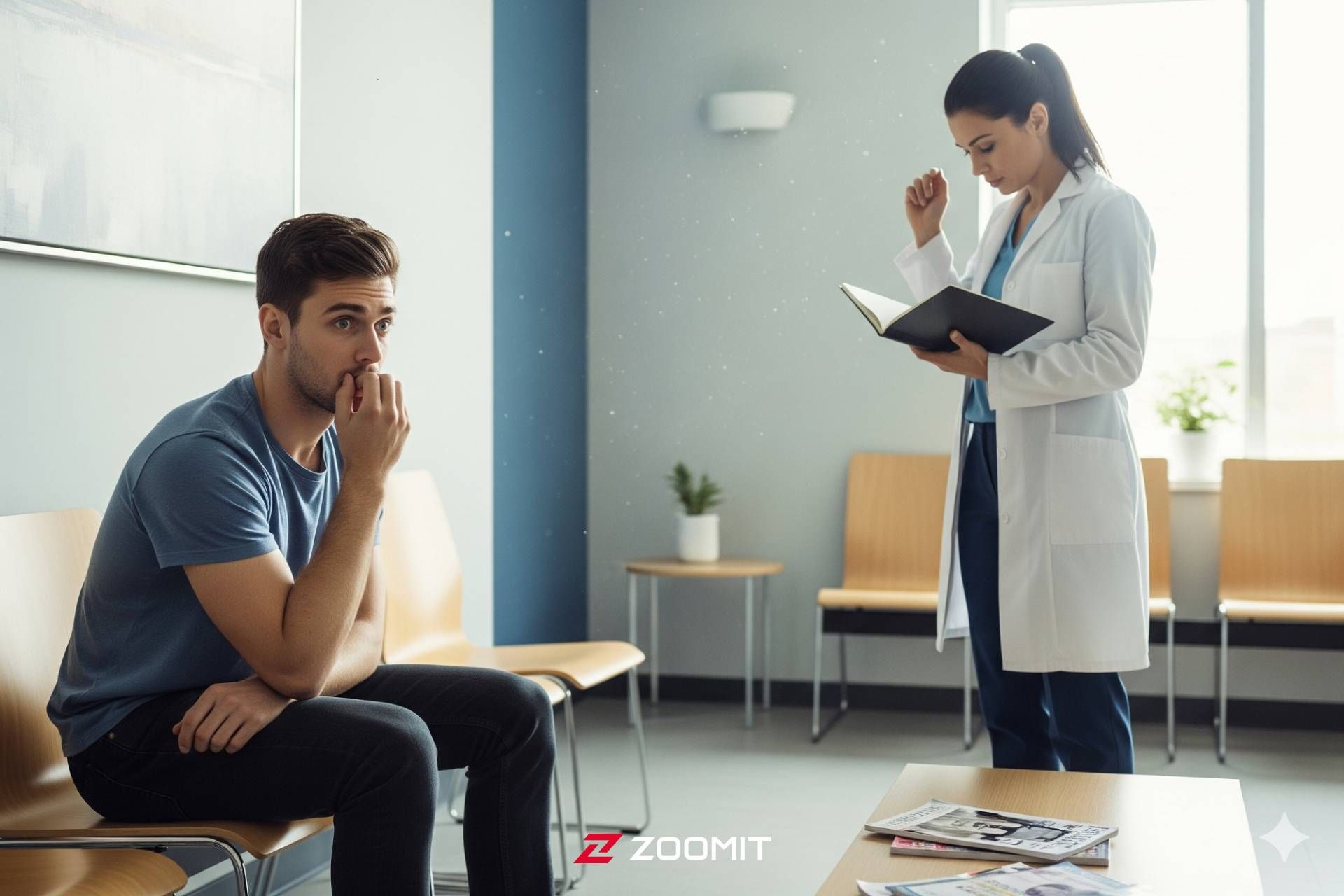 مرد جوان در مطب پزشک