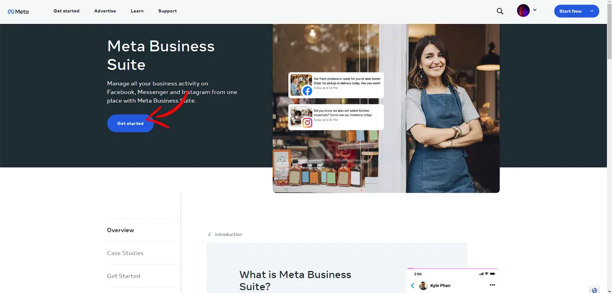Home page of Meta Business site