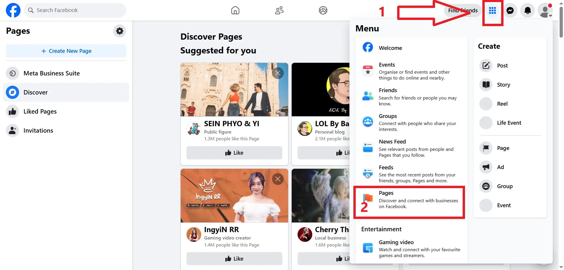 گزینه‌ی Pages در meta business suite
