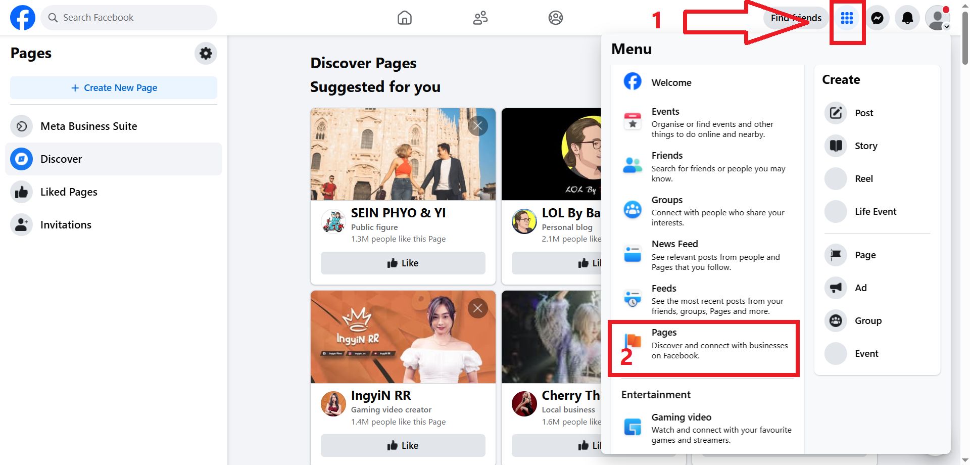 گزینه‌ی Pages در meta business suite