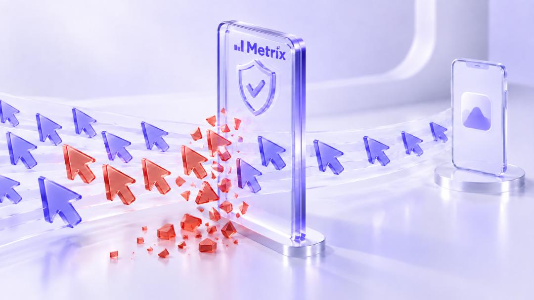 نمایش جریان کلیک‌های قرمز و آبی در مقابل سپر حفاظتی متریکس (Metrix)