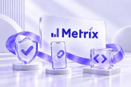 لوگوی پلتفرم متریکس (Metrix) همراه با نمادهای امنیت، موبایل و کدنویسی