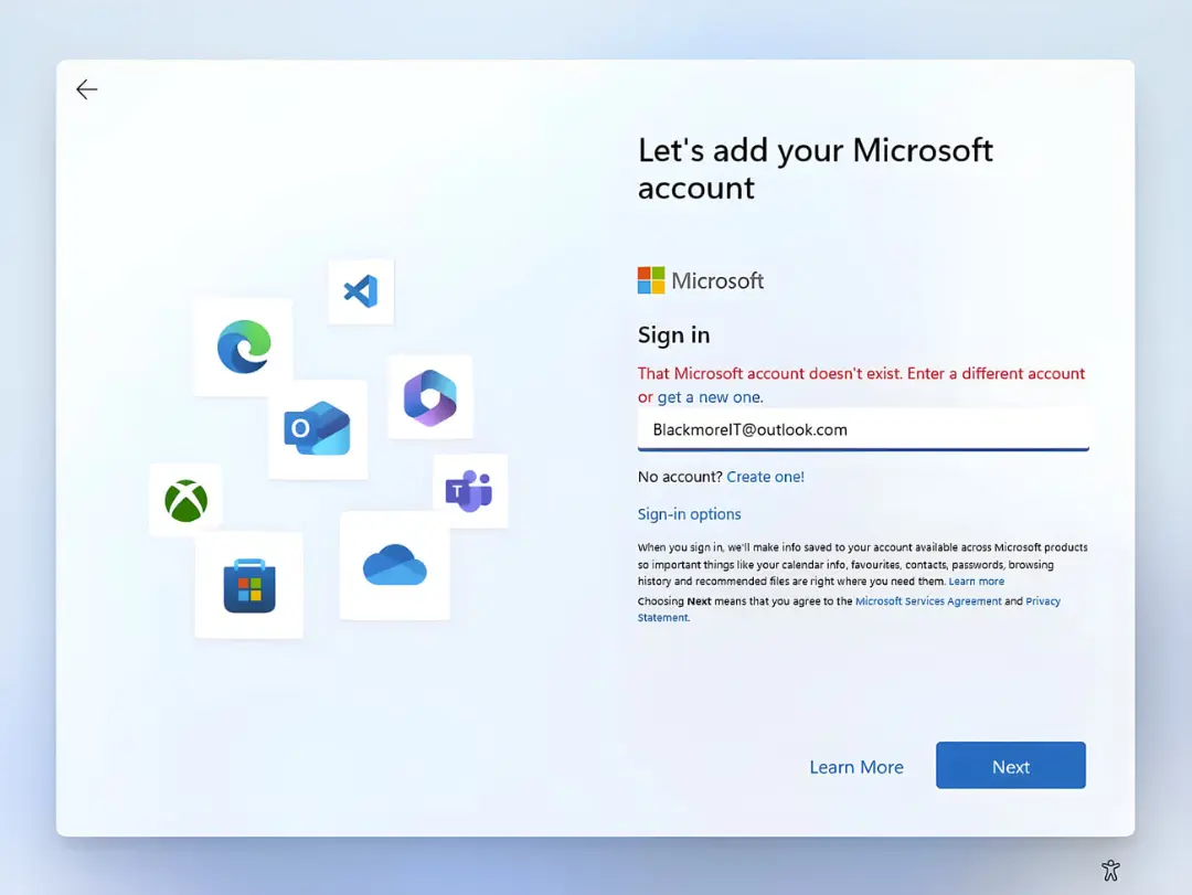 پیام خطای عدم وجود حساب کاربری مایکروسافت (Microsoft) در ویندوز ۱۱