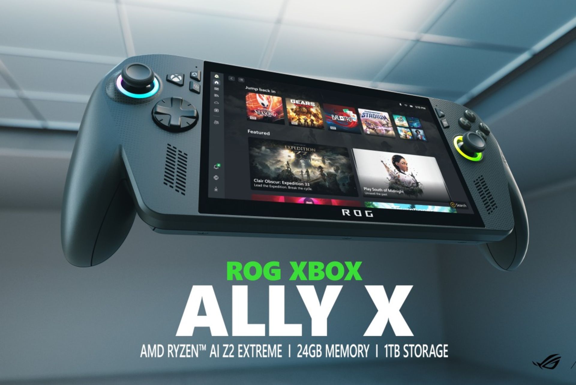 کنسول دستی ROG Xbox Ally X معلق در هوا