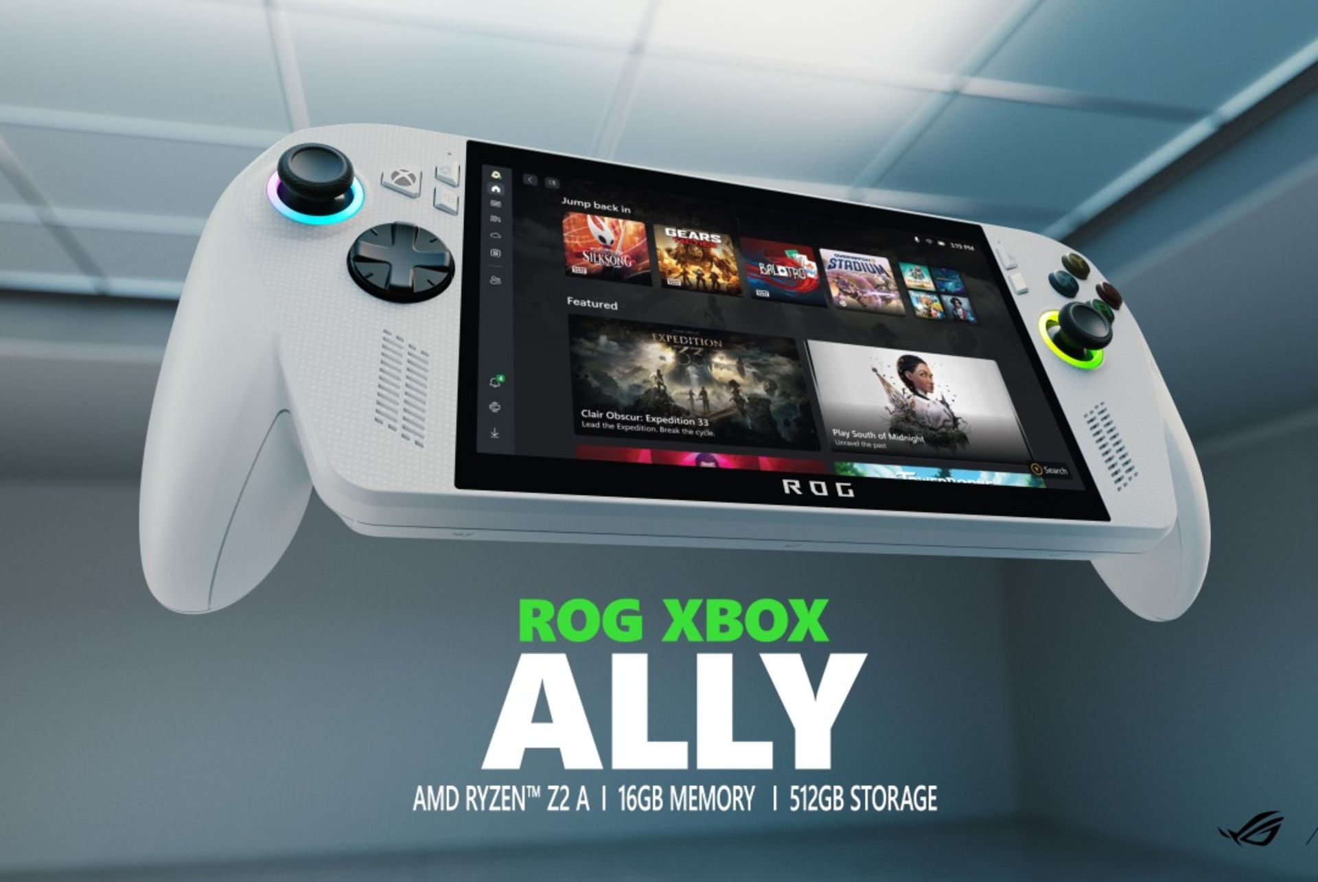 کنسول دستی ROG Xbox Ally معلق در هوا
