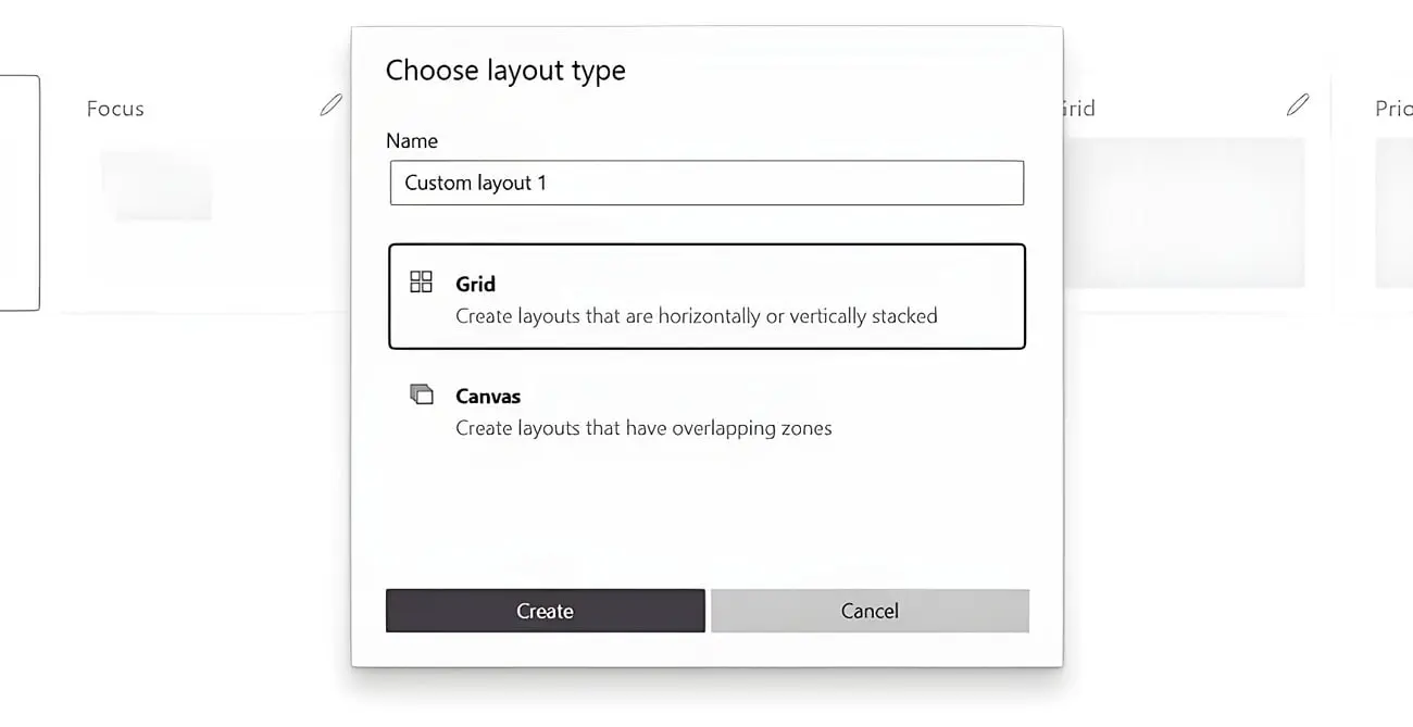 پنجره انتخاب نوع چیدمان (Choose layout type) در نرم‌افزار مایکروسافت