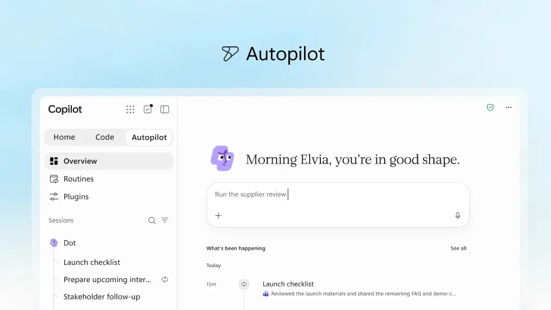پنل کاربری نرم‌افزار کوپایلت با بخش‌های Autopilot و Overview