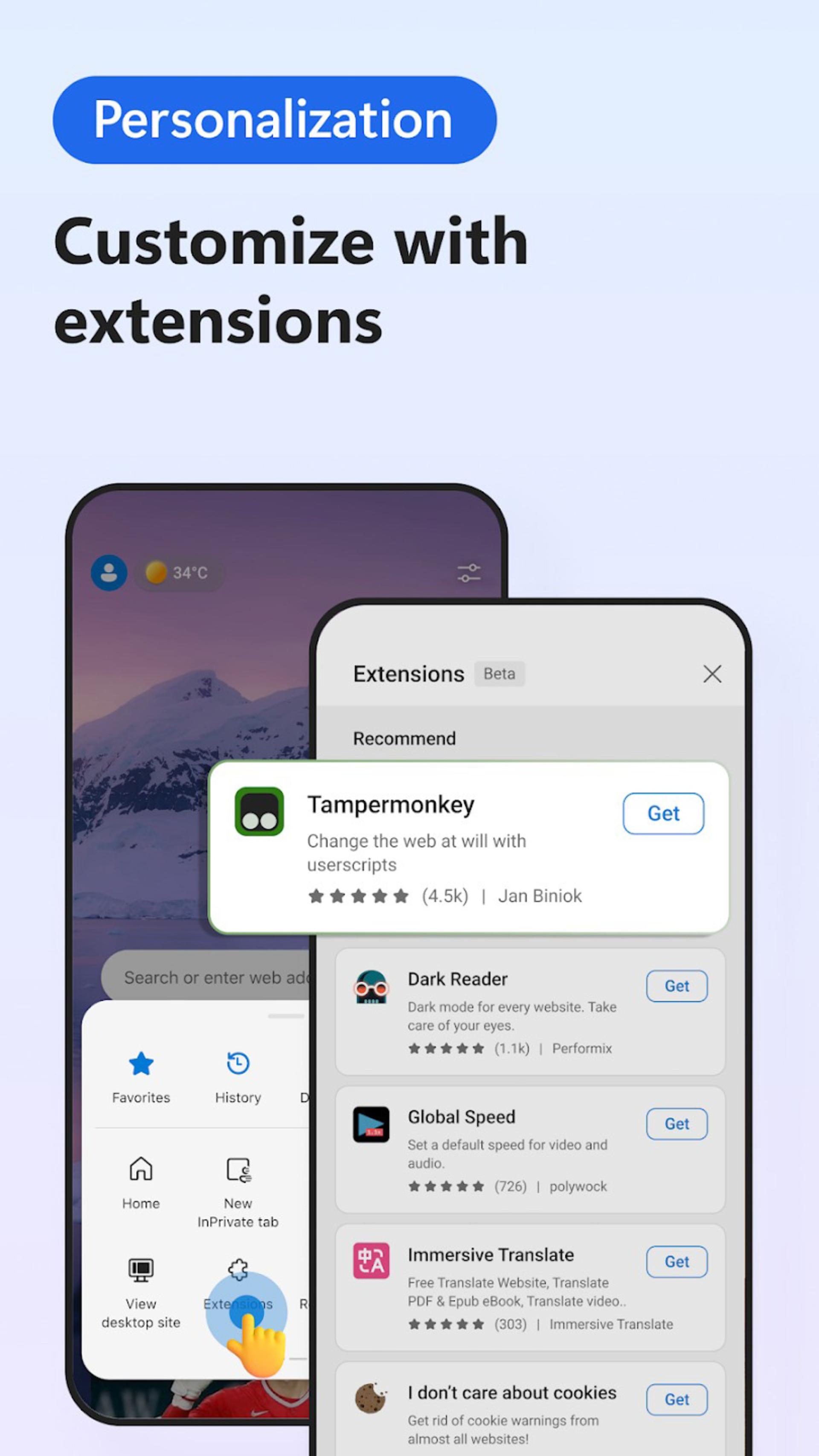 نصب افزونه در مرورگر Microsoft Edge در گوشی