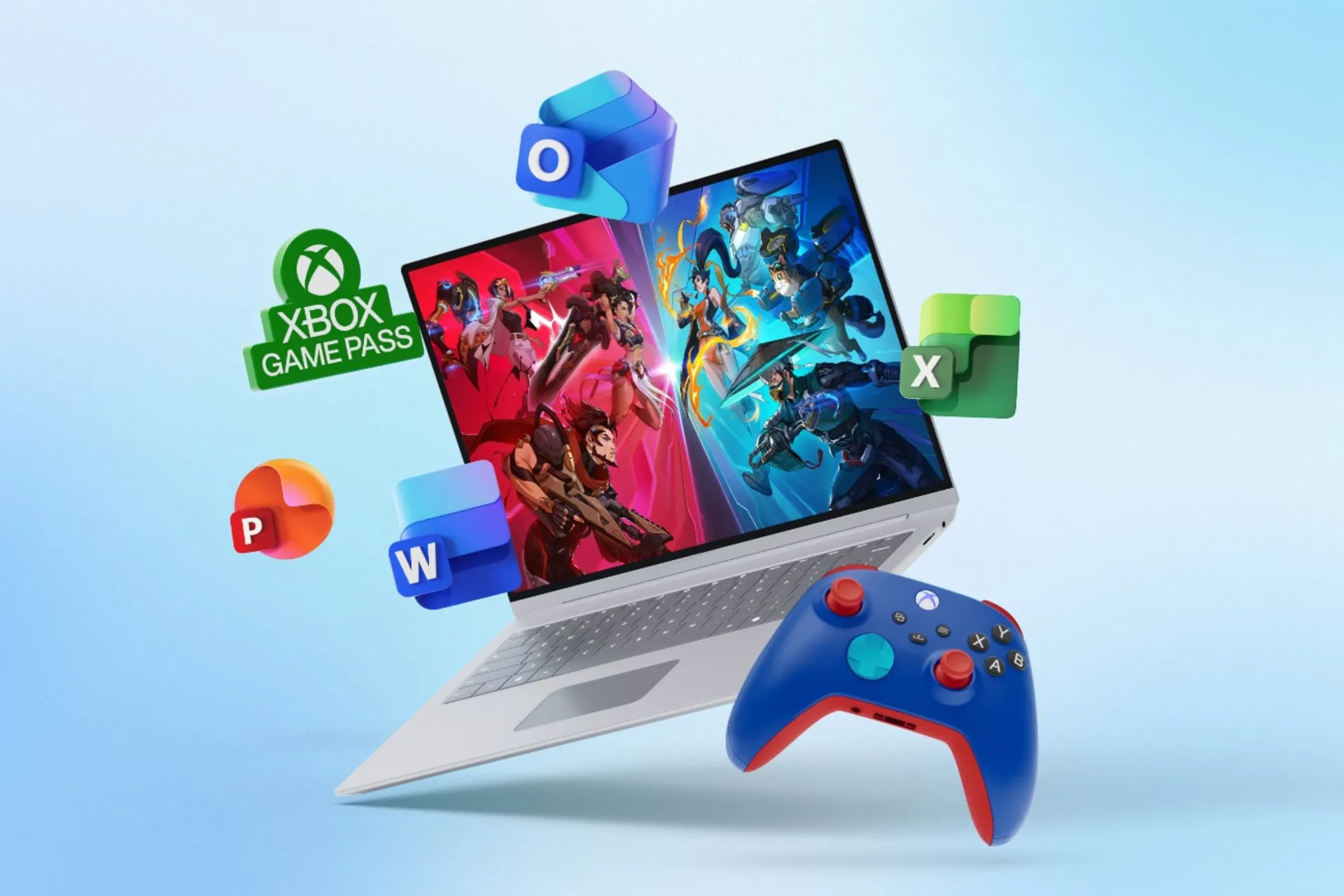 سرویس‌های مایکروسافت شامل آفیس و گیم‌پس در کنار هم