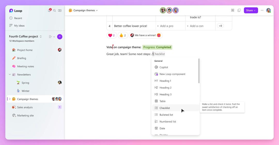 رابط کاربری نرم افزار مایکروسافت لوپ / Microsoft Loop