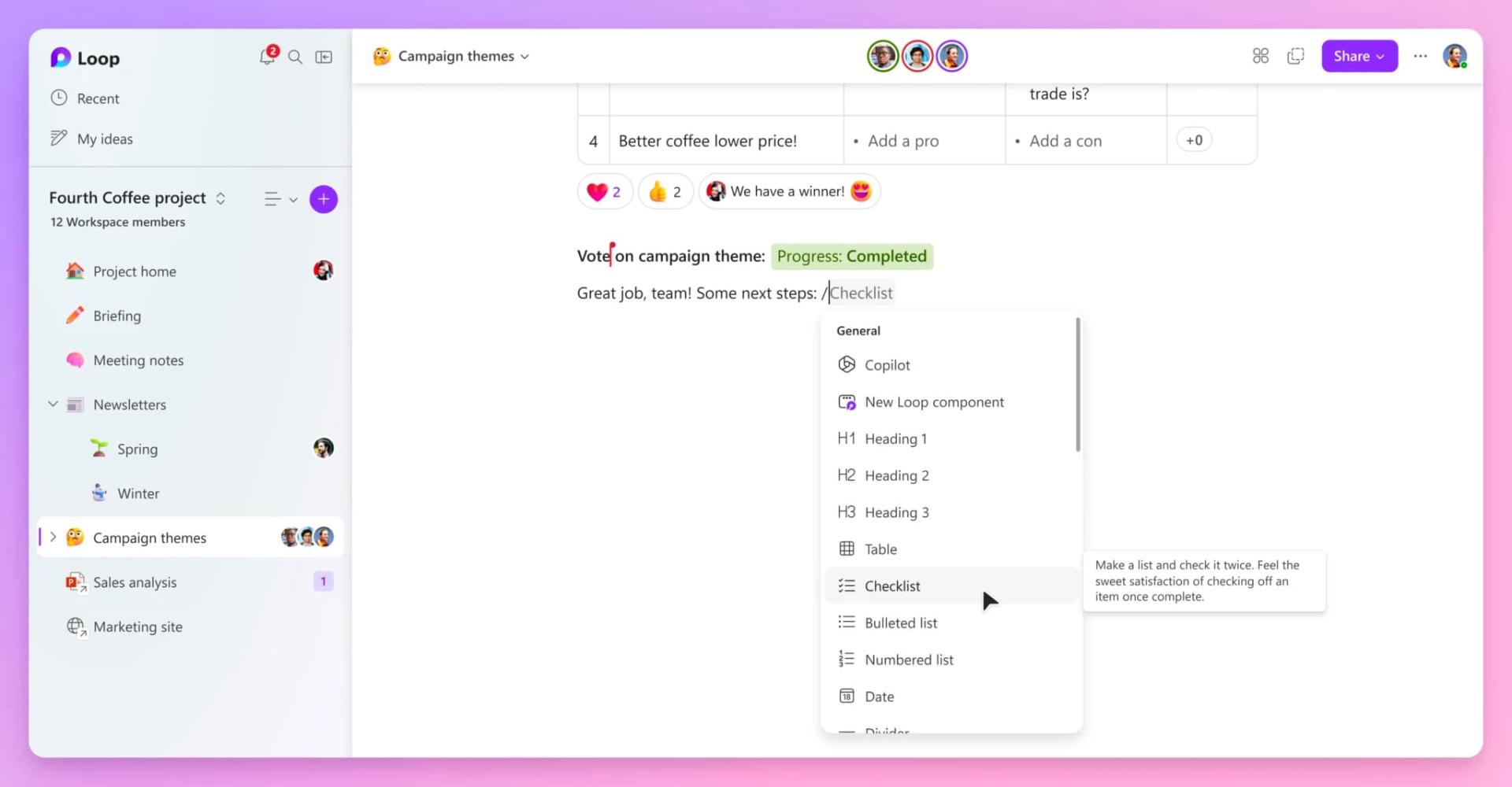 رابط کاربری نرم افزار مایکروسافت لوپ / Microsoft Loop