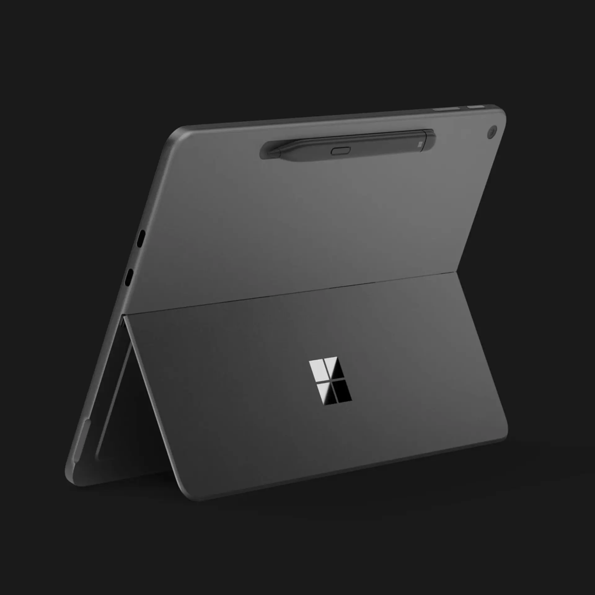 نمای پشت تبلت سرفیس پرو (Surface Pro) با قلم دیجیتال و پایه مخصوص