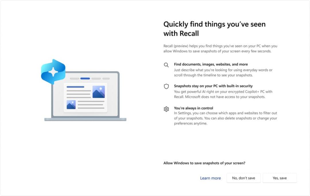صفحه غیرفعال‌سازی ویژگی Recall ویندوز ۱۱