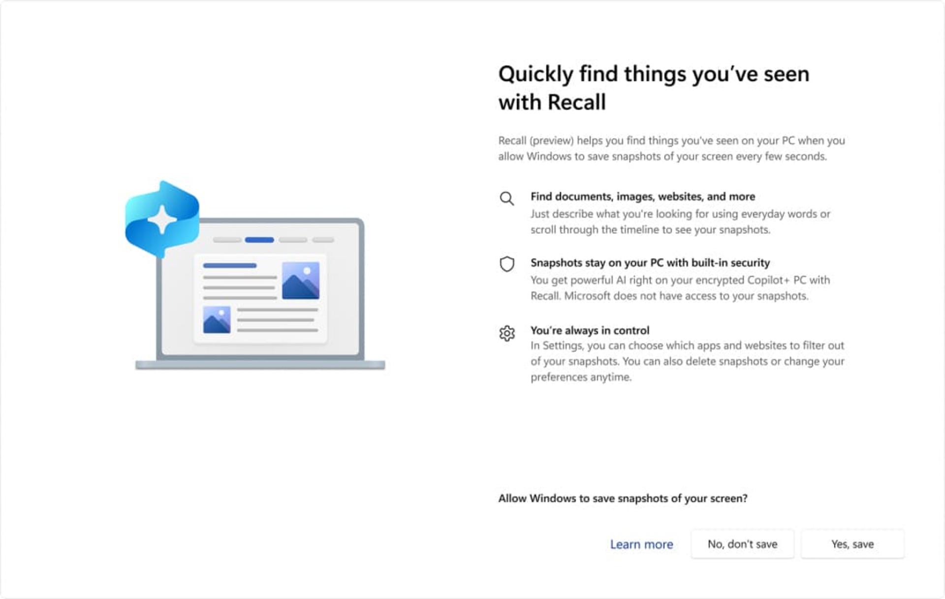 صفحه غیرفعال‌سازی ویژگی Recall ویندوز ۱۱