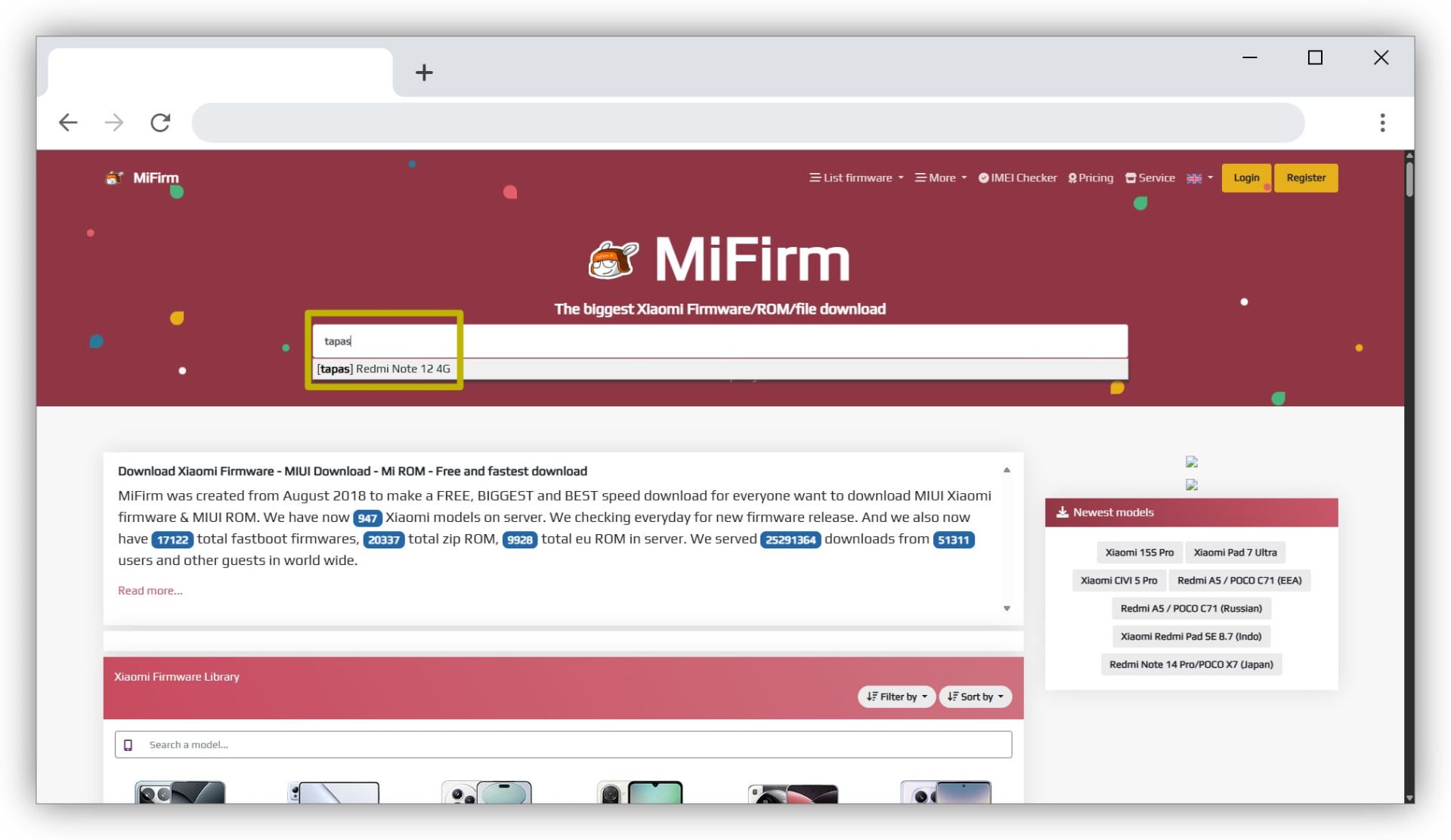 جست‌وجوی کدنام گوشی شیائومی در وب‌سایت MiFirm