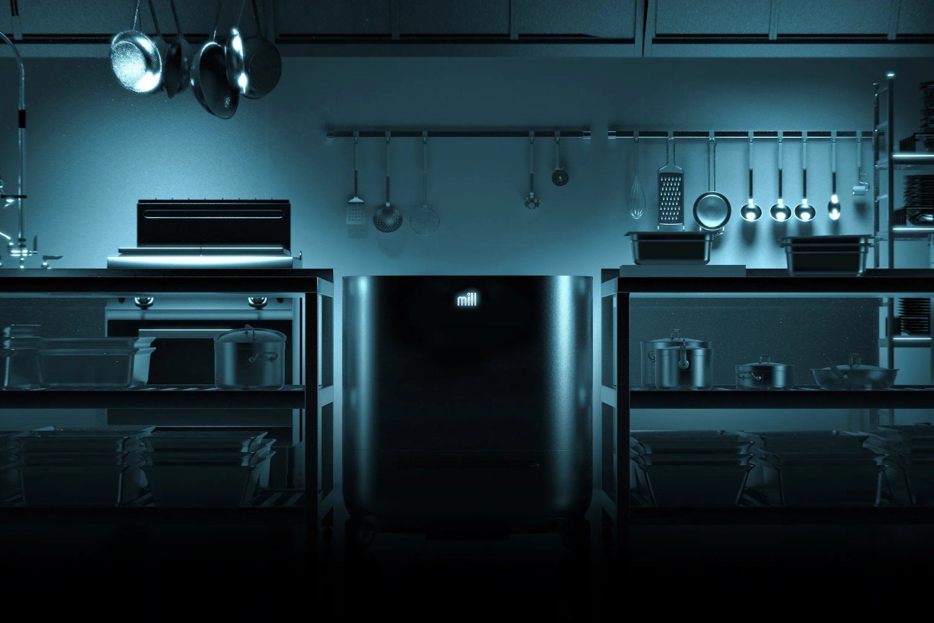 آشپزخانه مدرن با سطل زباله هوشمند Mill