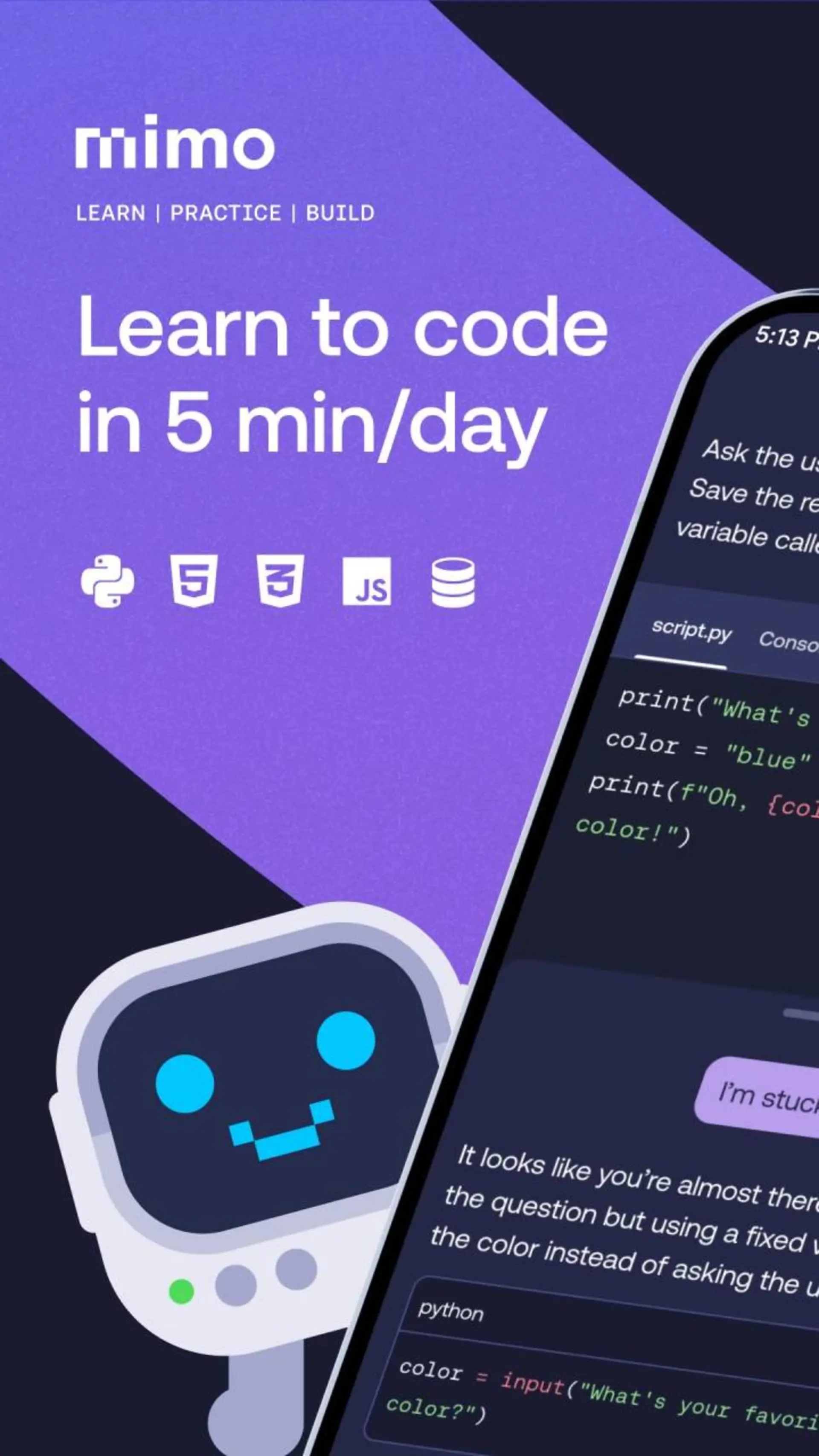 برنامه یادگیری کدنویسی Mimo