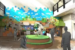 دکوراسیون داخلی هتل با تم بازی ماینکرفت (Minecraft) و شخصیت‌های پیکسلی