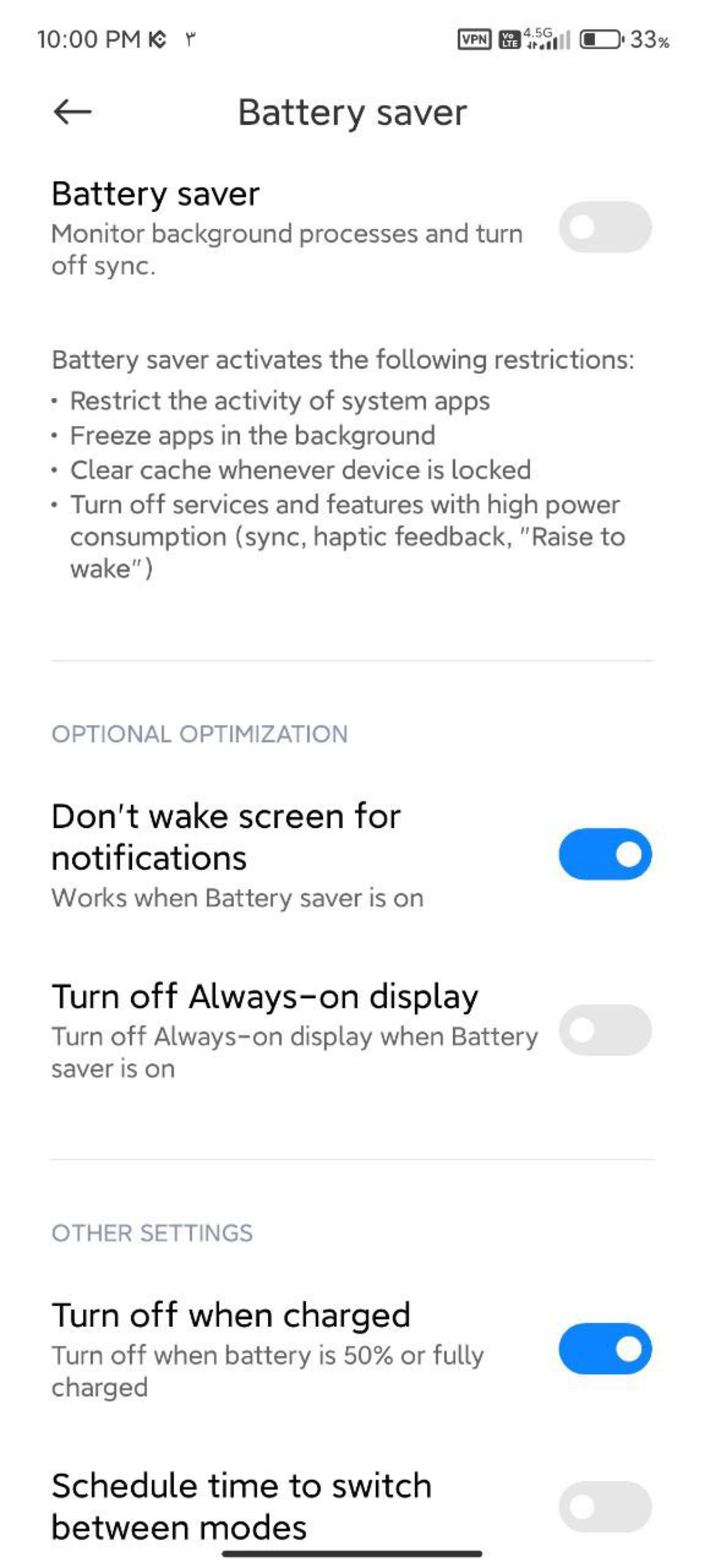 Xiaomi phone battery saving menu